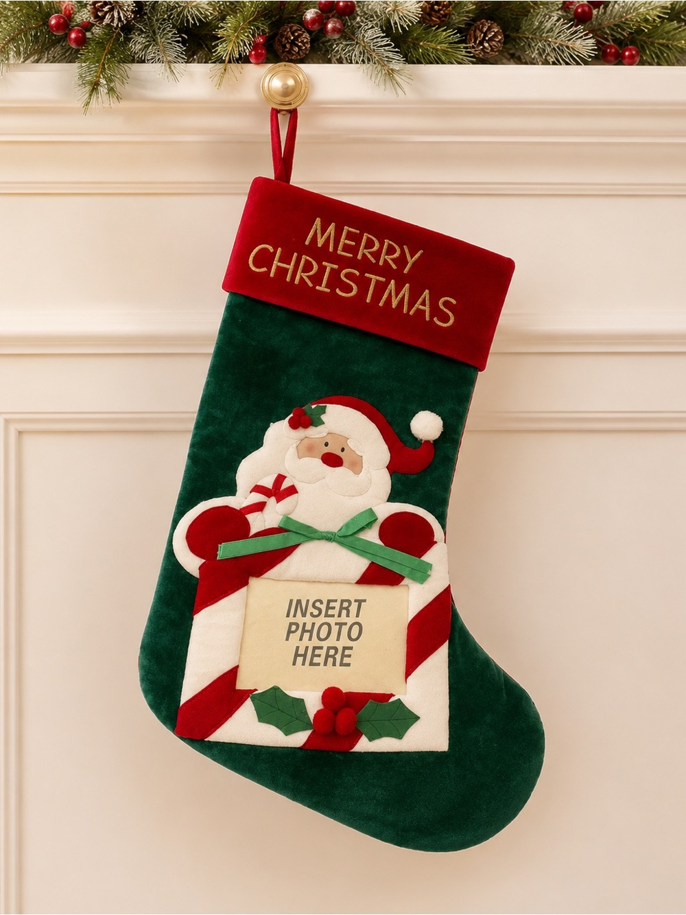 Merry Christmas Santa Photo Insert Christmas Stocking